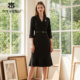 马天奴2025秋冬新款 通勤气质 配皮带时尚 黑色西装 连衣裙子收腰长袖