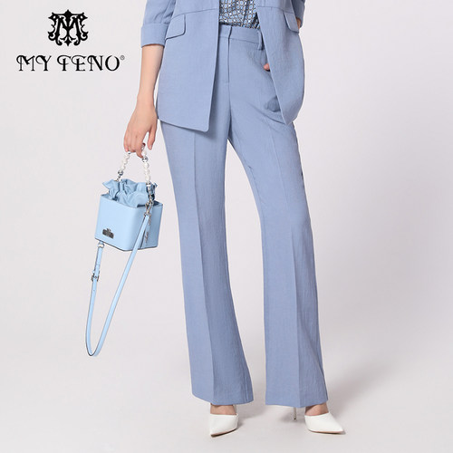 马天奴蓝色2023直筒西装裤