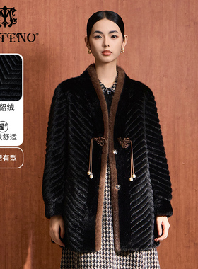 马天奴女装秋冬新款黑色新中式金貂绒外套保暖气质长袖外搭时尚