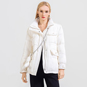 马天奴秋冬新款 白色短款 提花翻领白鸭绒羽绒服休闲保暖面包服外套