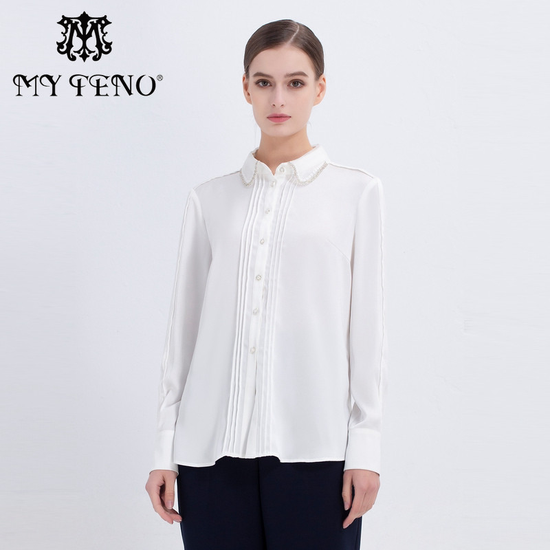 马天奴春夏新款女白色雪纺衬衫钉珠复古褶皱法式气质上衣衬衣时尚,女装/女士精品,衬衫,淘宝优惠券,粉丝福利购,淘宝优惠卷