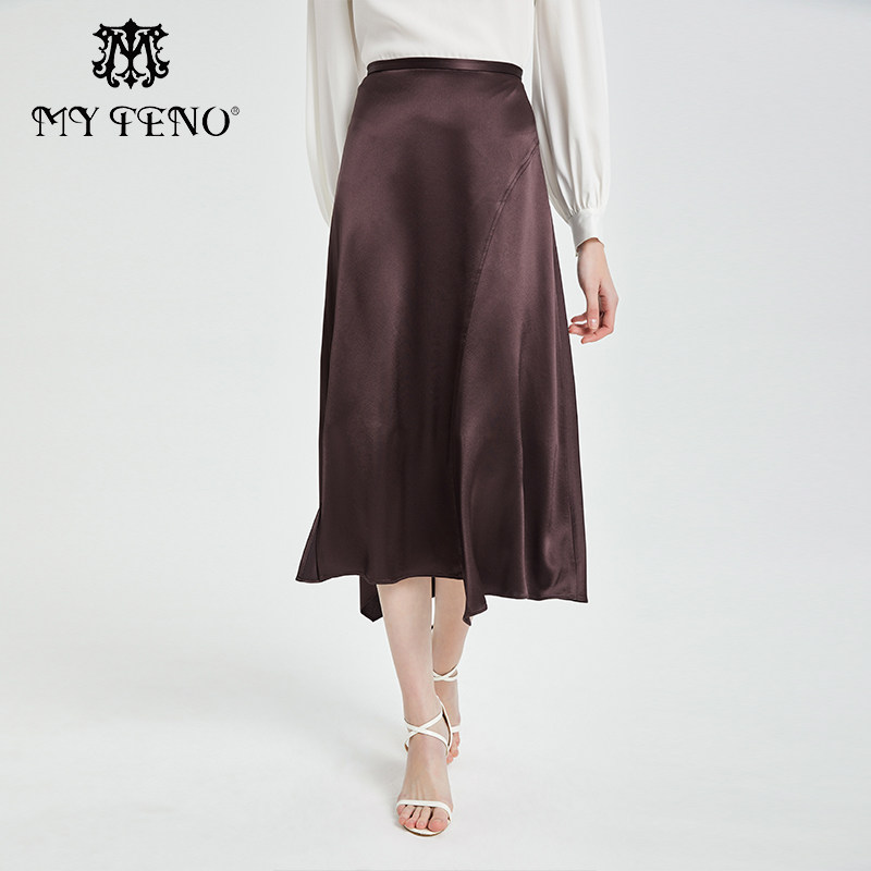 马天奴咖色醋纤长款半身裙
