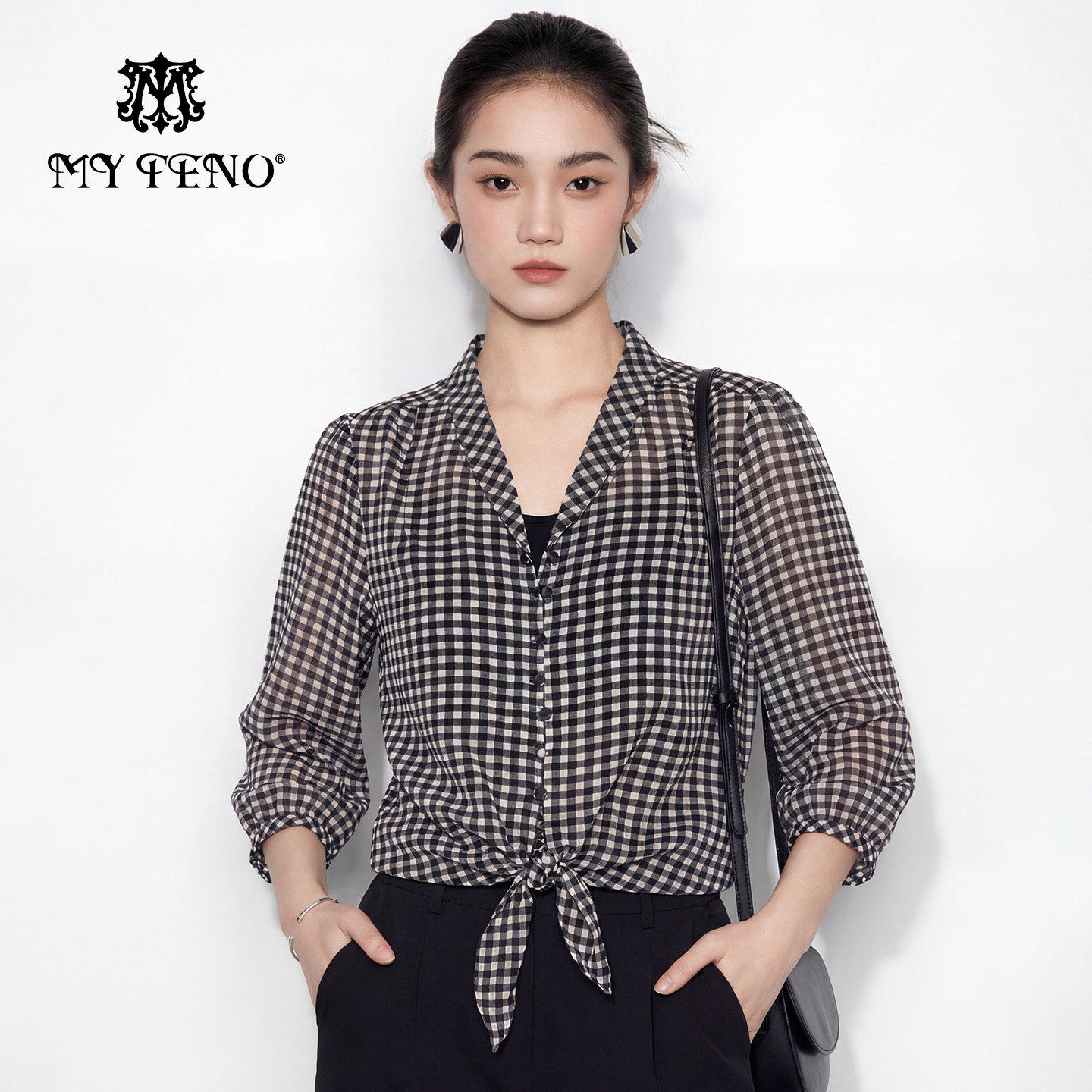 马天奴2026春夏新款翻领印花上衣小衫衬衫绑带气质时尚百搭流行女