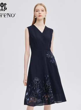 专柜正品马天奴女V领绣花连衣裙子气质夏季时尚MRS716DRX0