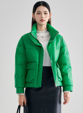 马天奴女装冬季黑色立领羽绒服短款休闲时尚面包服保暖外套百搭
