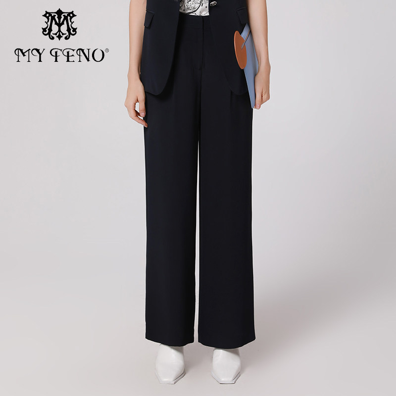 马天奴黑色宽松直筒长裤