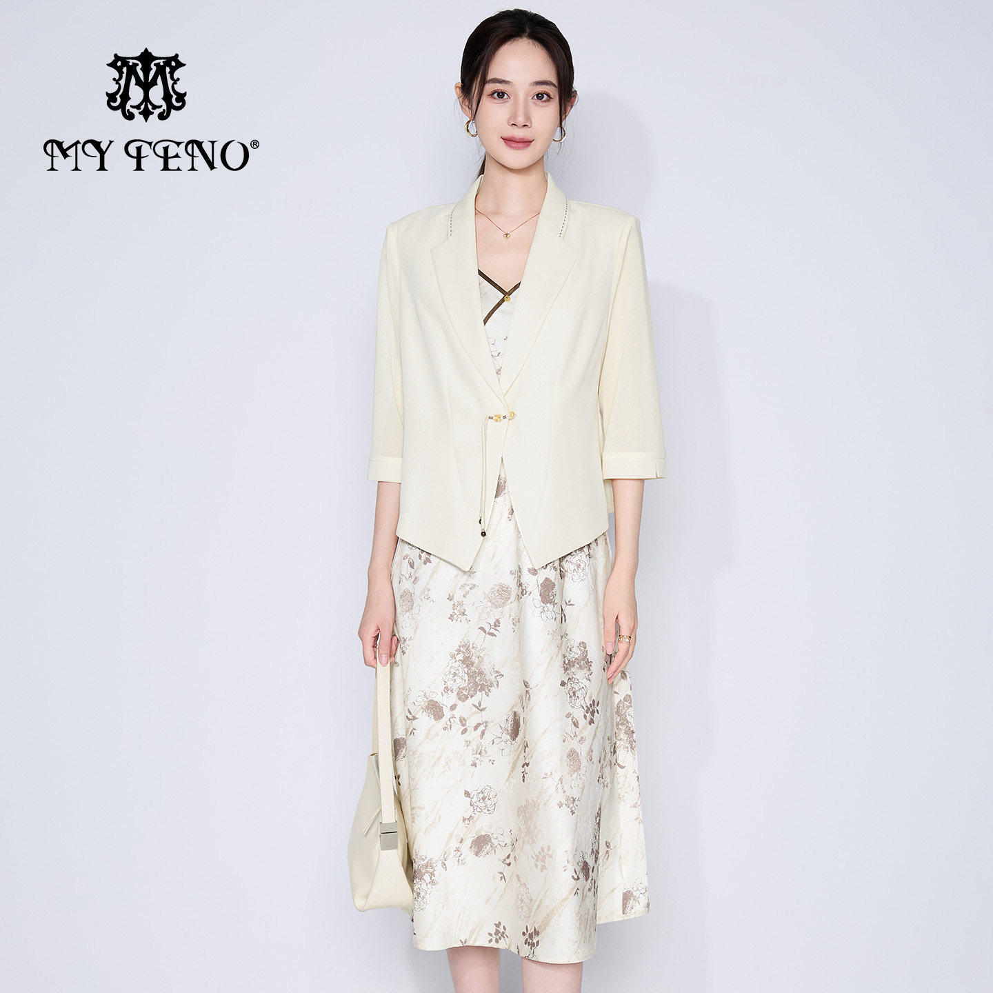 马天奴2026春夏新款西装外套印花吊带连衣裙子两件套装国风气质女