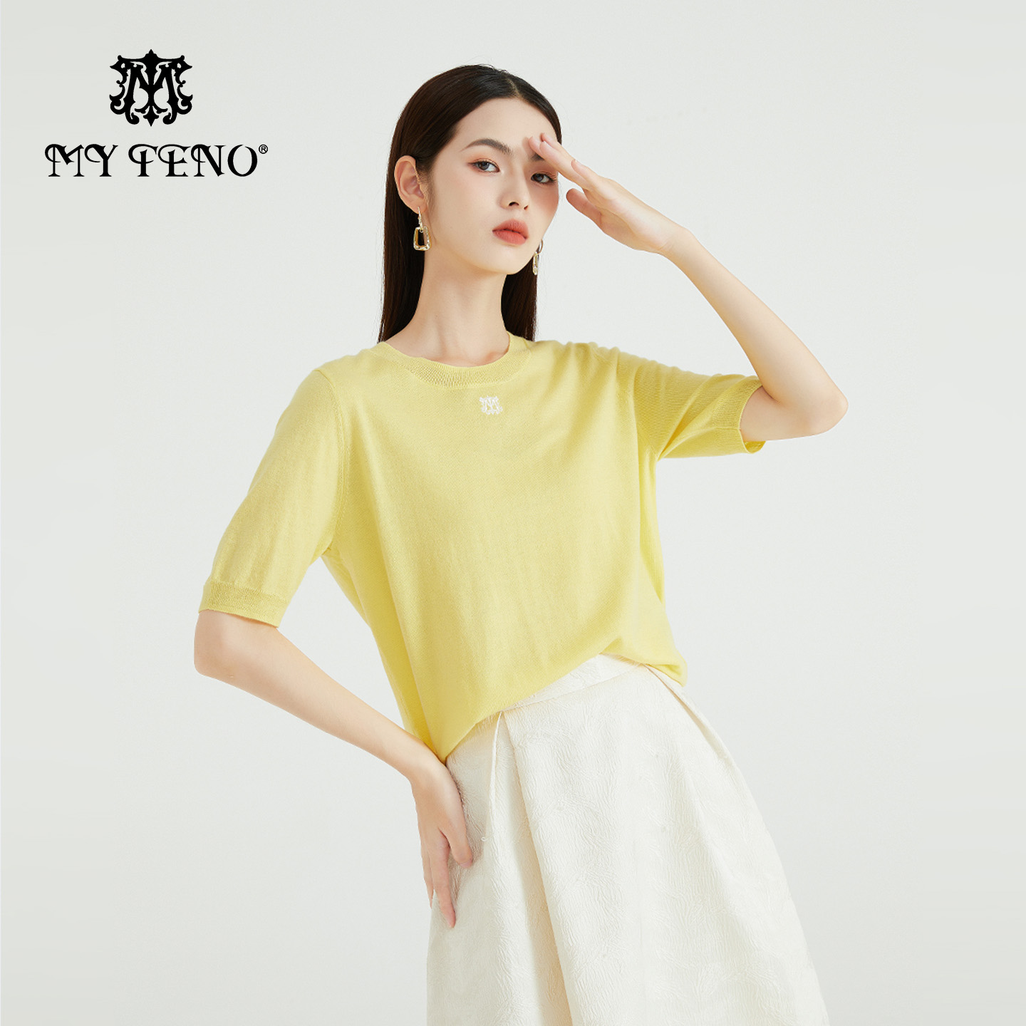 马天奴纯色圆领短袖针织上衣