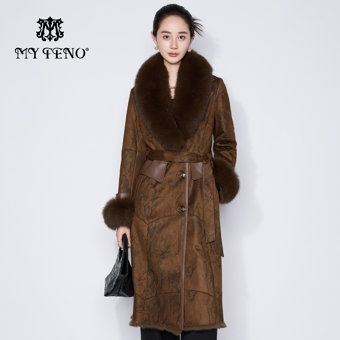 马天奴女狐狸毛领兔毛皮草大衣