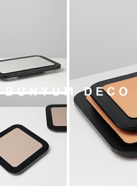 轻奢拼色正方形皮革托盘收纳摆件