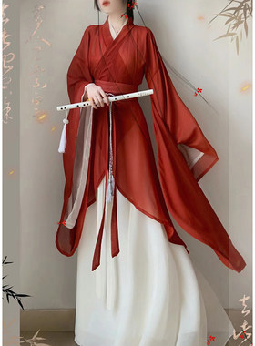 红色汉服女成人武侠侠客古装国风齐腰破裙古风舞蹈演出服2025新款