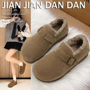 加绒厚底全包勃肯鞋女2025秋冬新款加绒保暖一脚蹬懒人鞋豆豆棉鞋