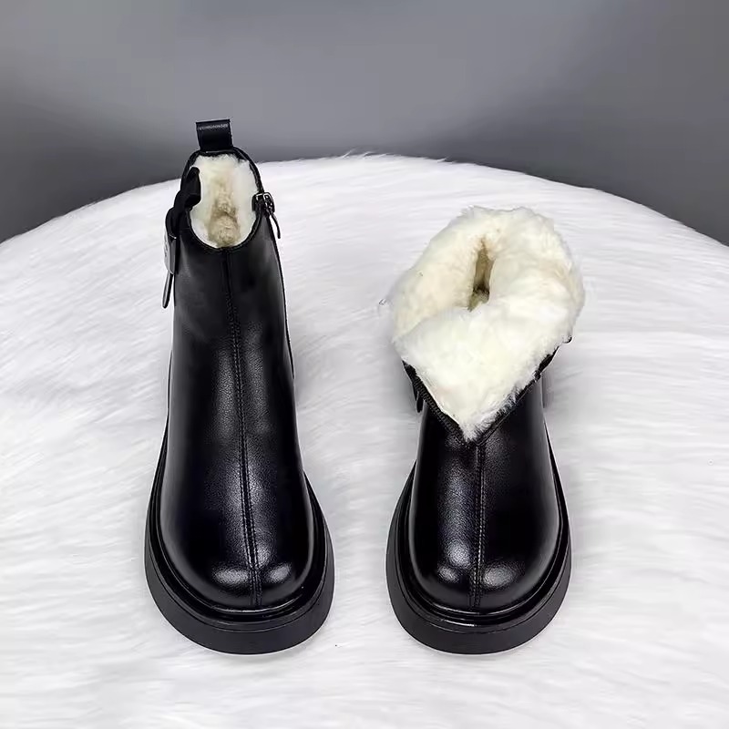 真皮雪地靴女2024冬皮毛一体加绒