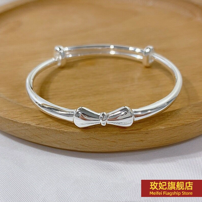 原创设计女银饰蝴蝶结纯银推手镯