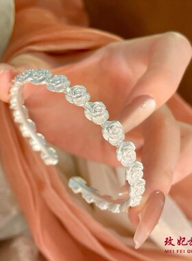 玫瑰花纯银手镯女百搭时尚轻奢