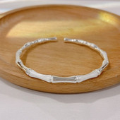 玫妃磨砂竹节开口实心纯银手镯足银9999百搭轻奢送女友闺蜜礼物