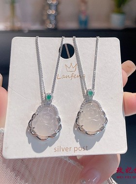 白玉髓佛纯银项链女个性时尚气质