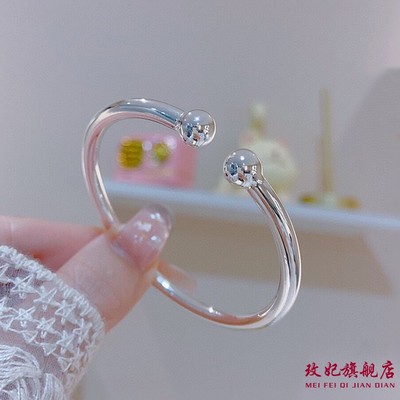 光面对珠纯银手镯女个性气质网红
