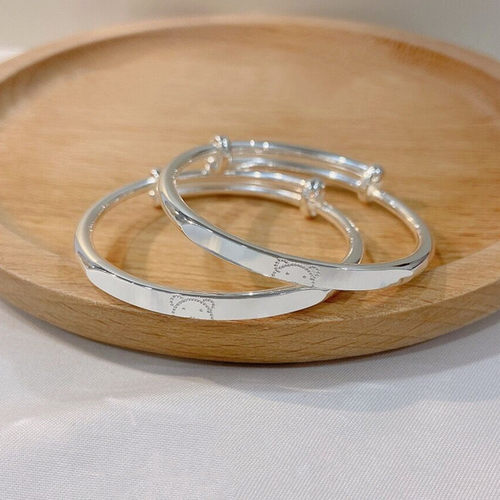 小孩婴儿简约光面实心纯银手镯