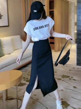 黑色半身裙女夏季2025韩版新款高腰显瘦开叉包臀半身长裙两件套潮