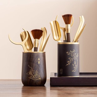 创意茶道六君子杯垫组合黑檀木纯铜配件套装功夫茶具茶刀茶夹大全