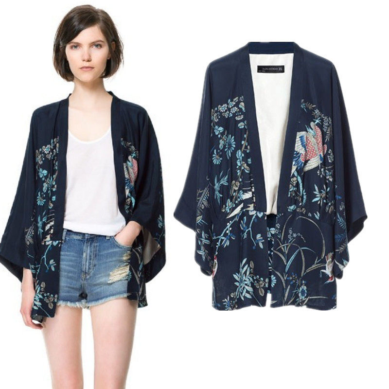 欧美女装2014新款女式凤凰印花和服蝙蝠袖开衫外套女亚马逊ebay