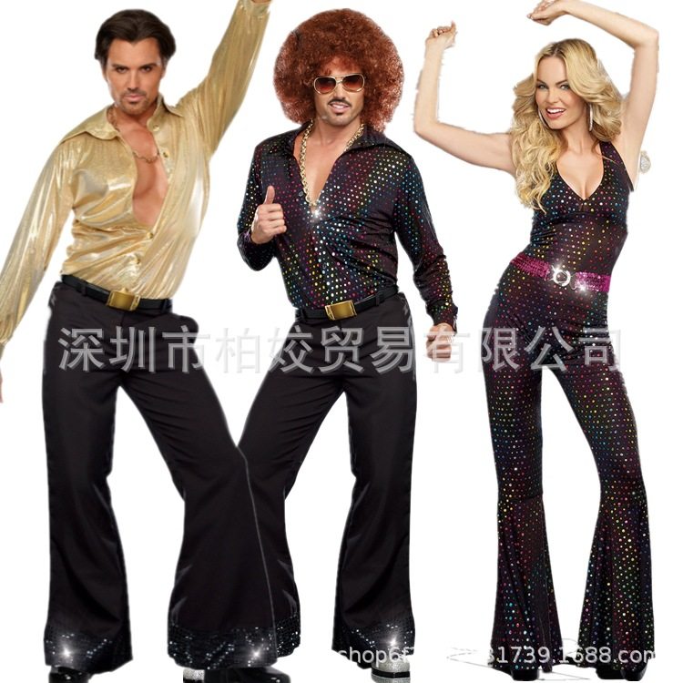 万圣节服装男女复古70年代情侣迪斯科嬉皮士演出服歌手舞台