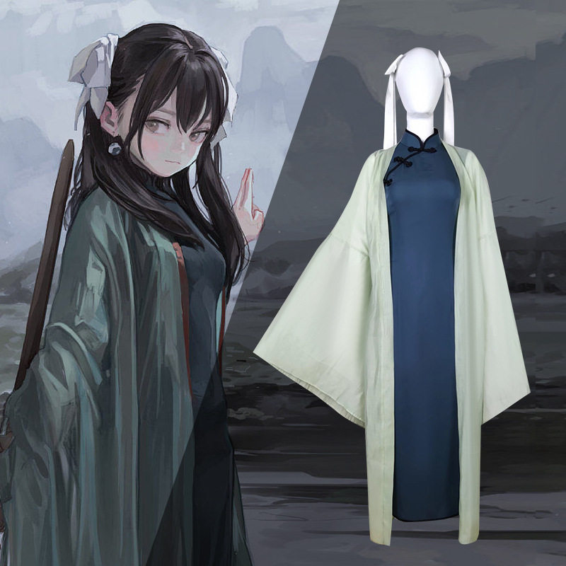 药指cos服cosplay服装套女旗袍墨绿盘扣衣服中华古风套装cos