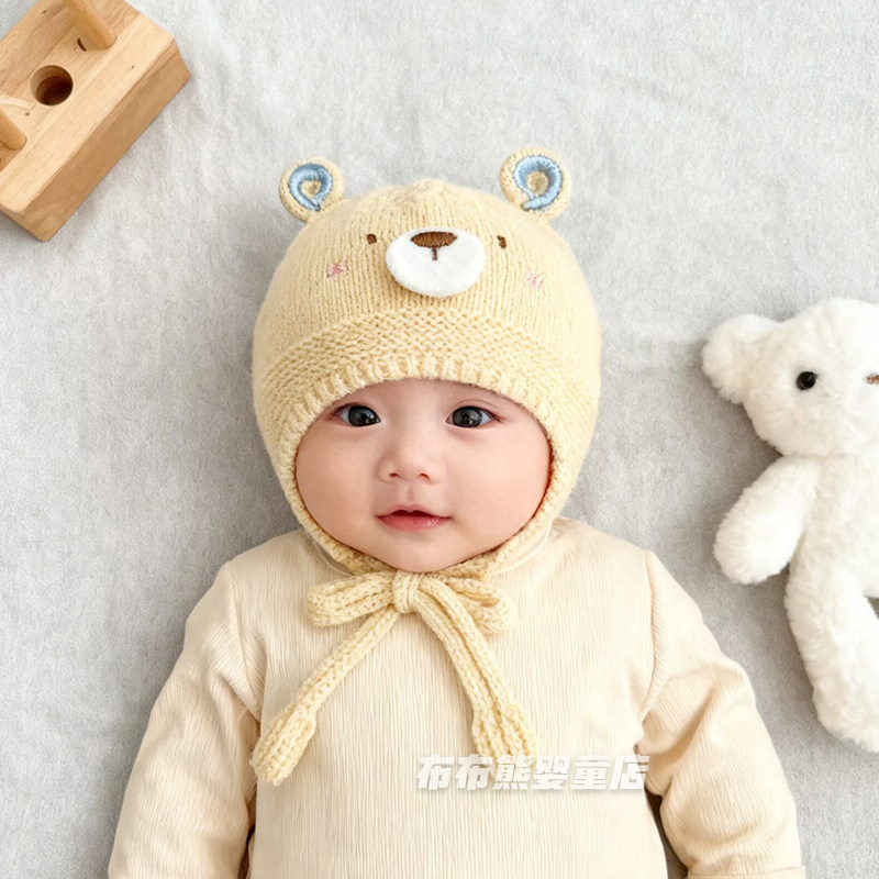 婴儿帽子秋冬季可爱针织护耳帽男女宝宝胎帽小月龄冬天保暖毛线帽