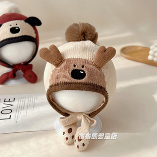 宝宝帽子冬季可爱针织护耳帽婴幼儿冬天加厚保暖防风帽男童毛线帽