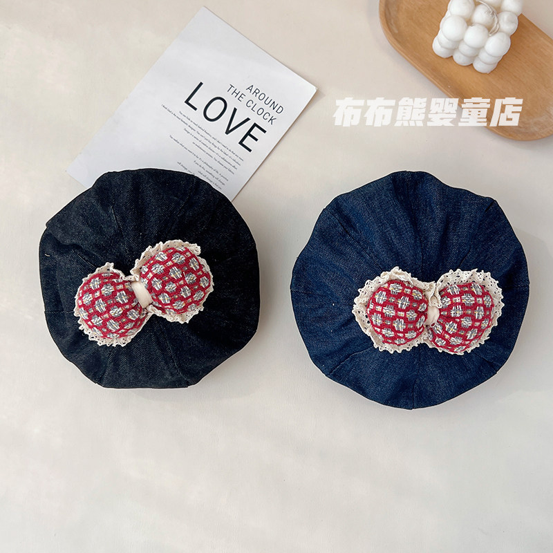 儿童帽子春秋韩版ins贝雷帽女宝宝秋季牛仔画家帽女童洋气八角帽1