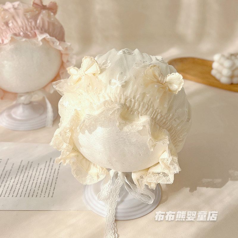婴儿帽子春秋季薄款洋气蕾丝公主帽女宝宝春夏护耳帽小月龄宫廷帽