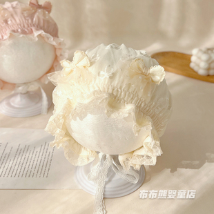 婴儿帽子春秋季薄款洋气蕾丝公主帽女宝宝春夏护耳帽小月龄宫廷帽