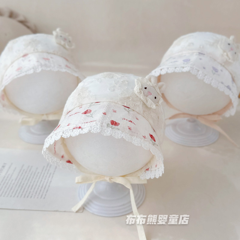 婴儿帽子夏季薄款大帽檐宫廷帽女宝宝夏天遮阳防晒帽小月龄公主帽