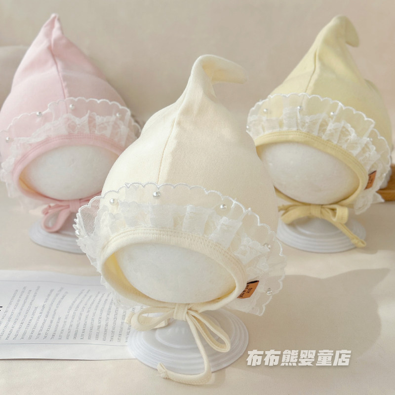 婴儿帽子春秋款可爱蕾丝公主帽女宝宝秋季洋气护耳帽婴幼儿精灵帽