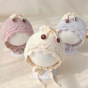 婴儿帽子秋冬季公主洋气针织帽女宝宝冬天保暖护耳帽毛线帽宫廷帽