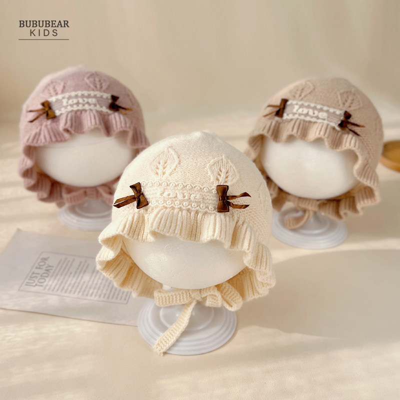 婴儿帽子秋冬季公主洋气针织帽女宝宝冬天保暖护耳帽小月龄毛线帽