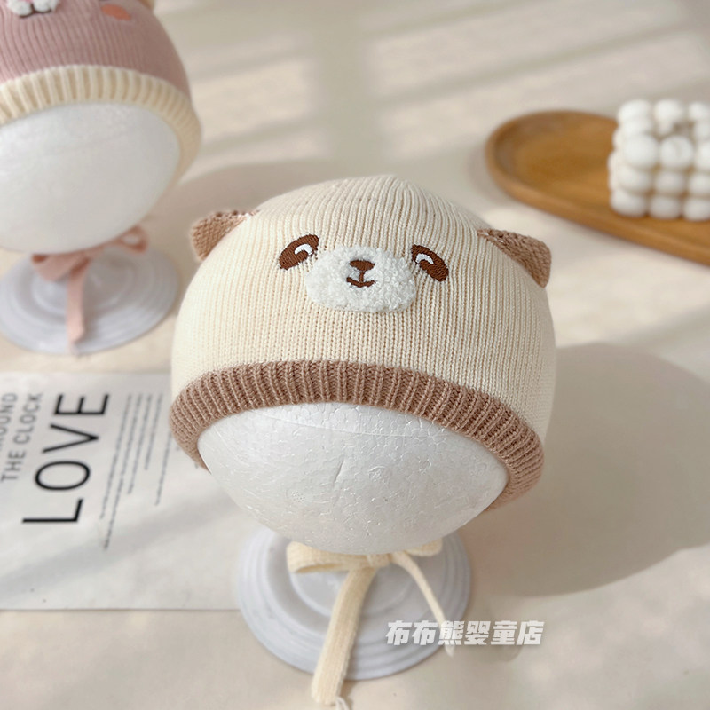 新生婴儿帽子秋冬可爱超萌针织护耳帽初生宝宝冬季保暖护耳毛线帽