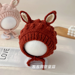 宝宝帽子冬季加厚保暖护耳帽婴儿冬天可爱纯手工针织帽儿童毛线帽