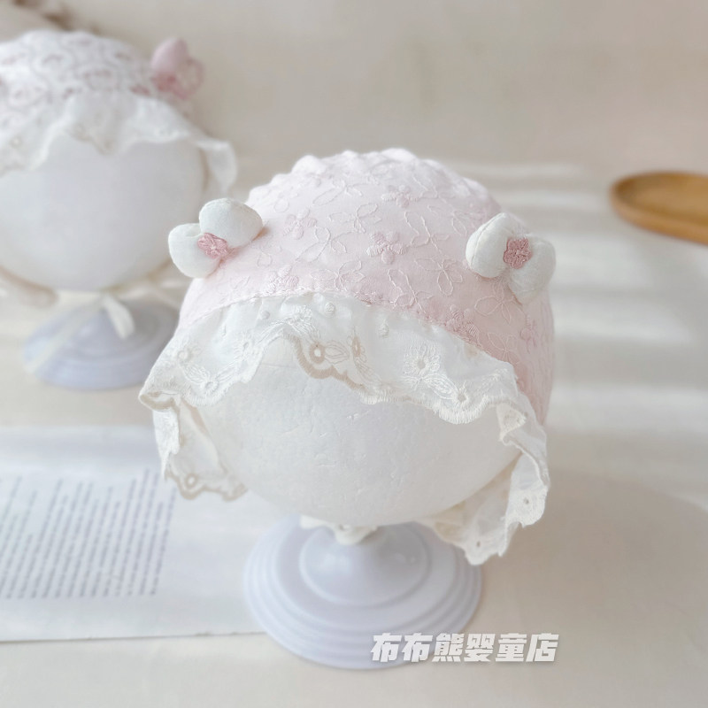 婴儿帽子夏季薄款可爱公主遮阳护耳帽女宝宝夏天宫廷帽婴幼儿胎帽