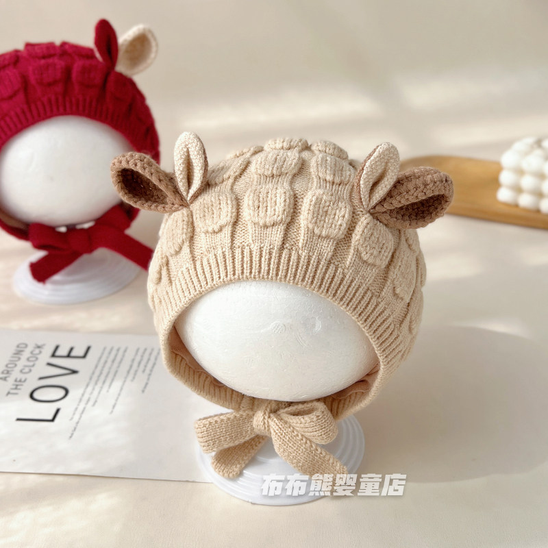 婴儿帽子冬季可爱超萌护耳帽宝宝冬天防风针织帽婴幼儿保暖毛线帽