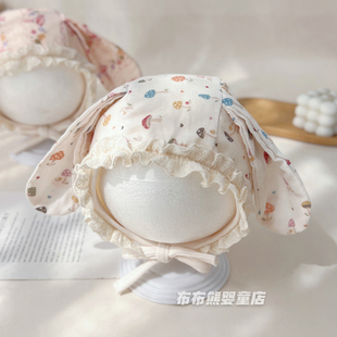 婴儿帽子春秋可爱公主护耳帽春季女宝宝纯棉薄款胎帽小月龄包头帽