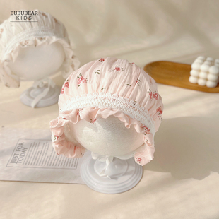 婴儿帽子春秋季透气女宝宝蕾丝公主宫廷帽防晒小月龄夏季女童胎帽