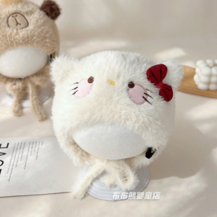 婴儿帽子冬季可爱超萌护耳毛绒帽男女宝宝冬天加厚保暖kt猫毛线帽