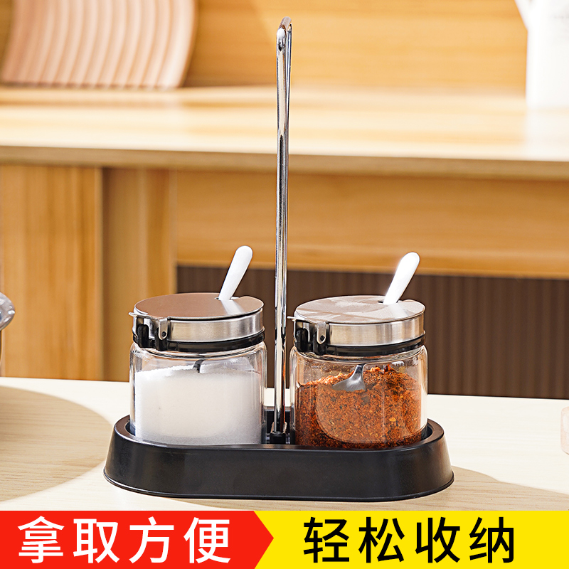 餐厅酒店餐桌玻璃调料罐带置物架