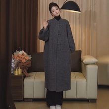 灰色双面羊绒大衣女中长款2025秋冬新款宽松高级感立领羊毛呢外套