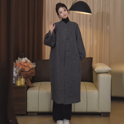 灰色双面羊绒大衣女中长款