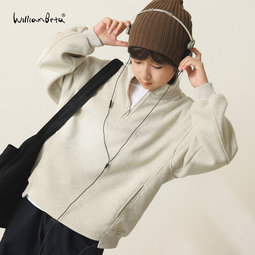 williambeta25冬新款针织复古花纱毛巾布半高领儿童卫衣
