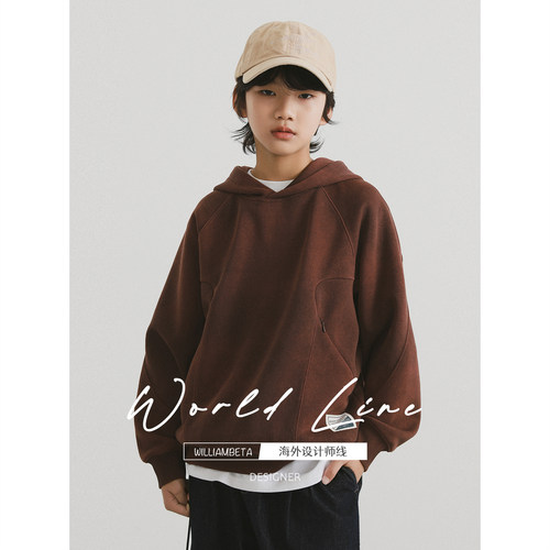 williambeta海外设计师线仿蜡染渐变连帽立裁儿童卫衣