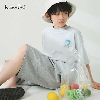 williambeta童装夏新款柔软精梳棉冲浪T恤儿童短袖T恤